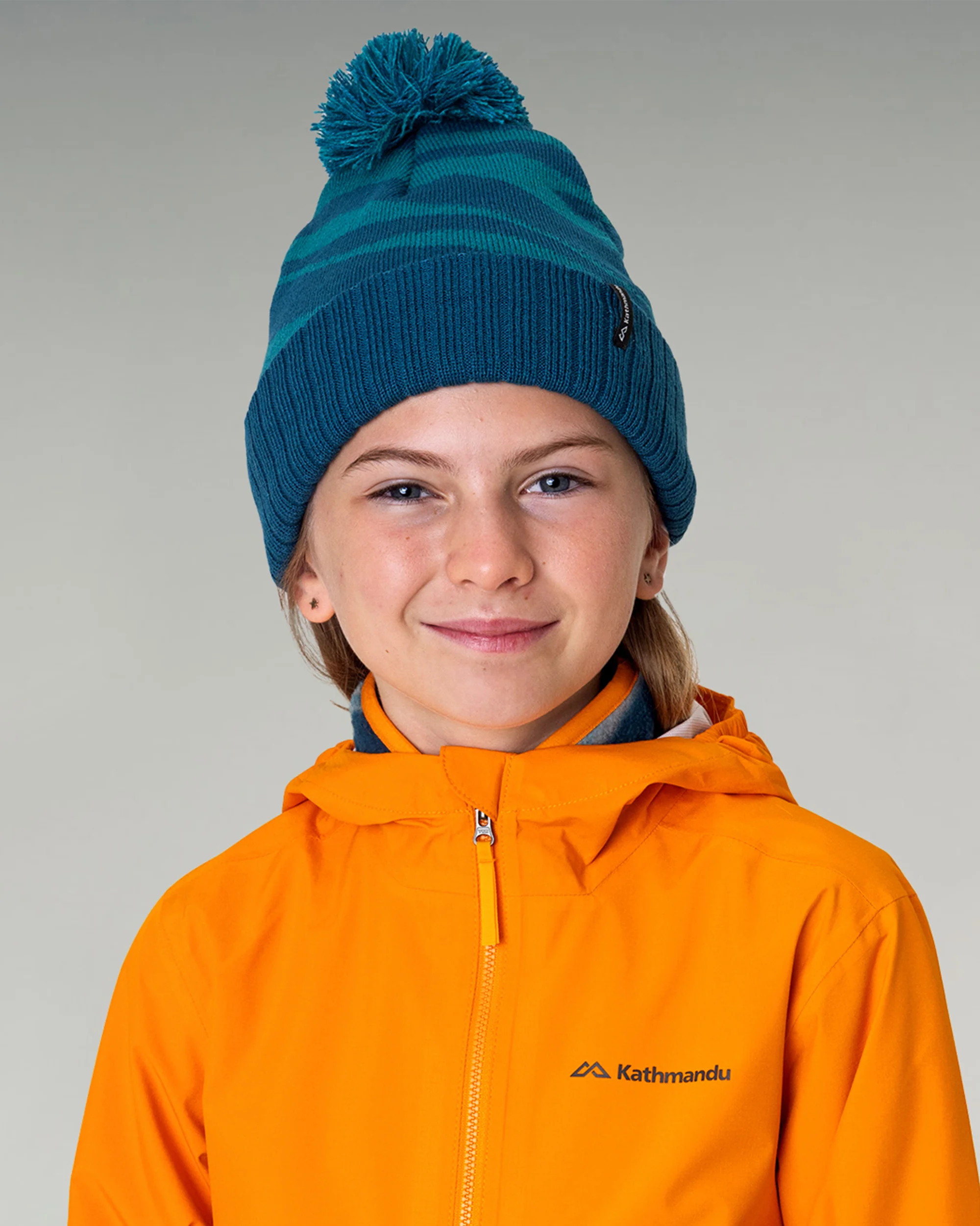 Kids Braided River Pom Pom Beanie -  Lagoon Braided River