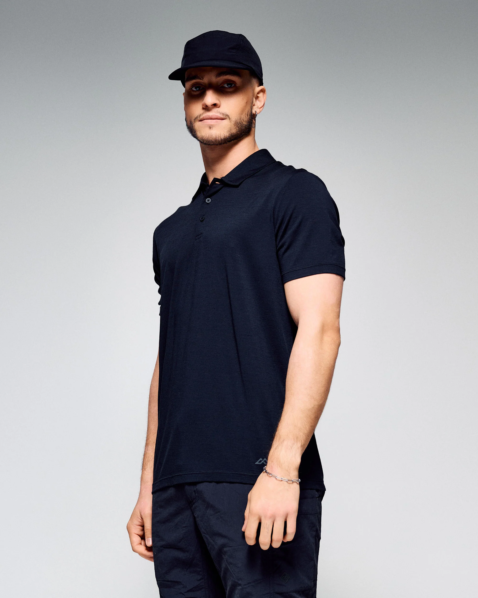 Men's 100% Merino Polo -  Black Stingray