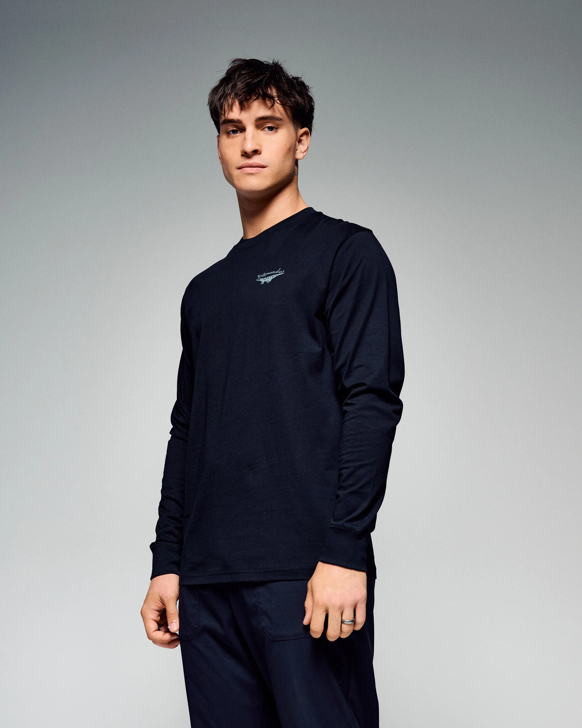 Men's Lizard Organic Cotton Long Sleeve Tee - Black Stingray