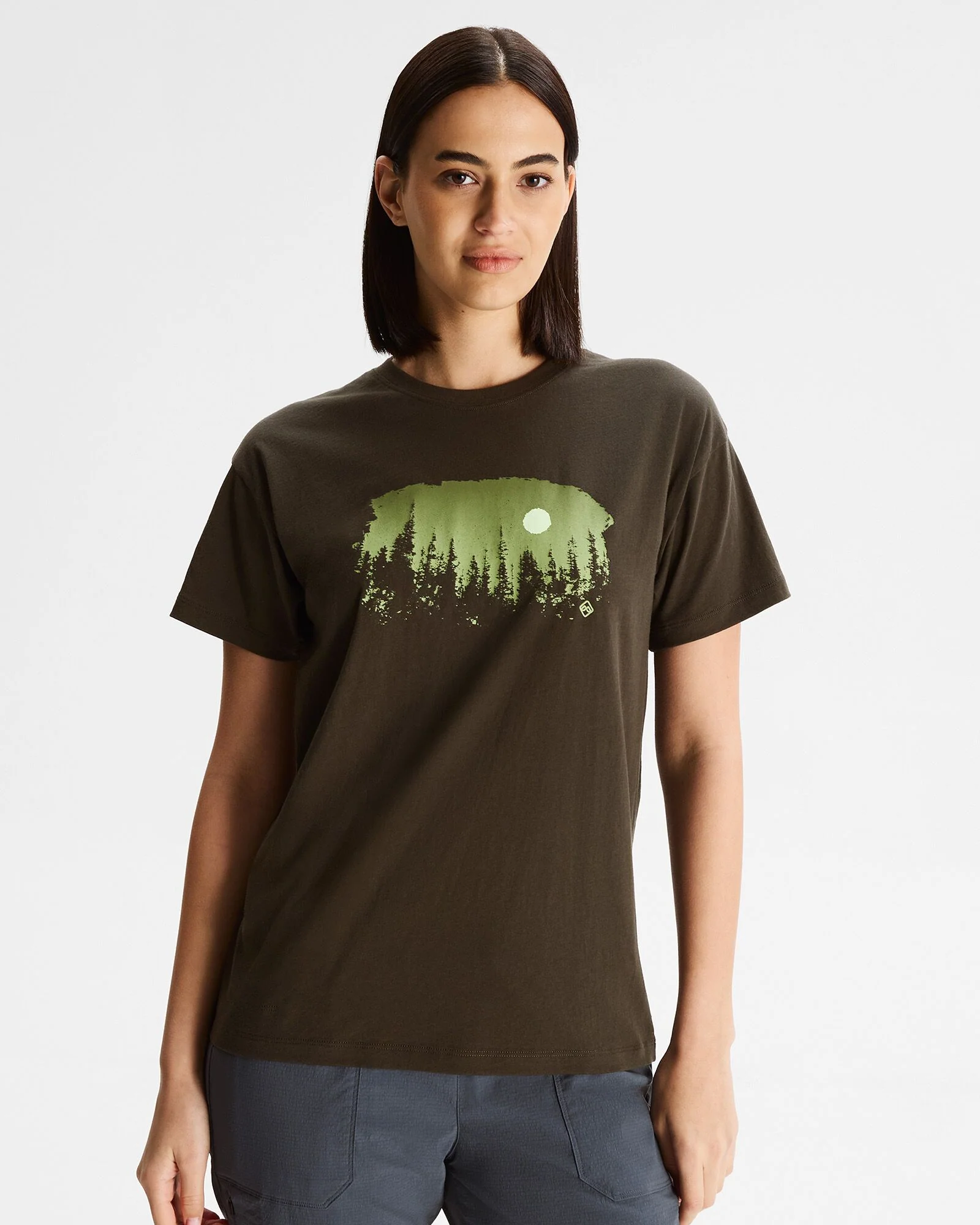 Women's Tree Line Organic Cotton T-shirt - Dark Moss