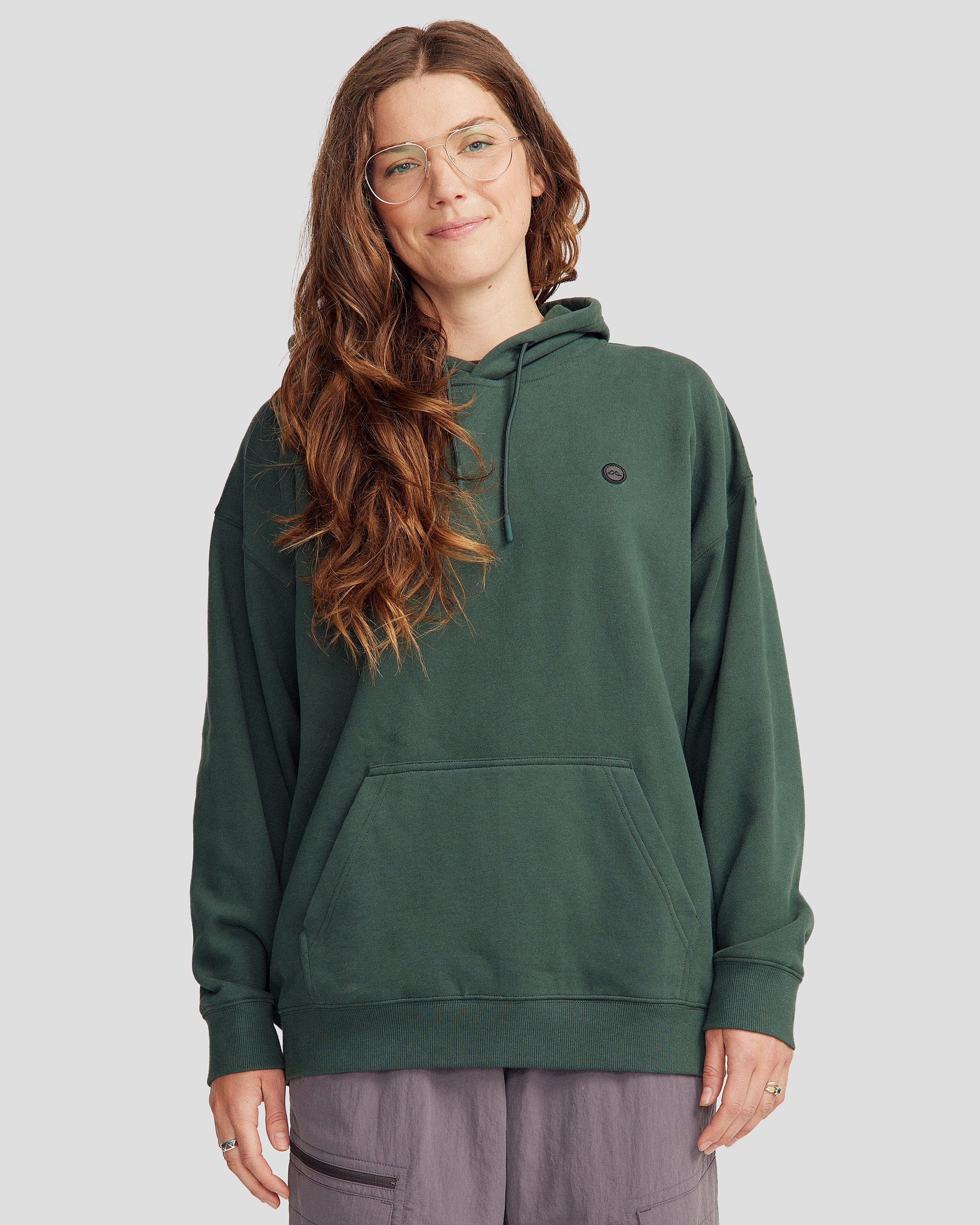 Women's Peak Badge Slouchy Brushed Hoodie - Deep Forest