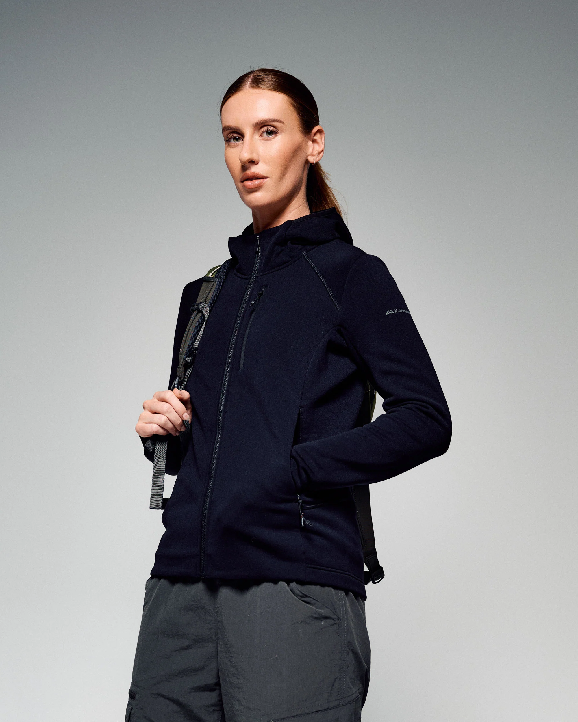 Women's Ridge Power Stretch Fleece Hood Jacket - Black Stingray