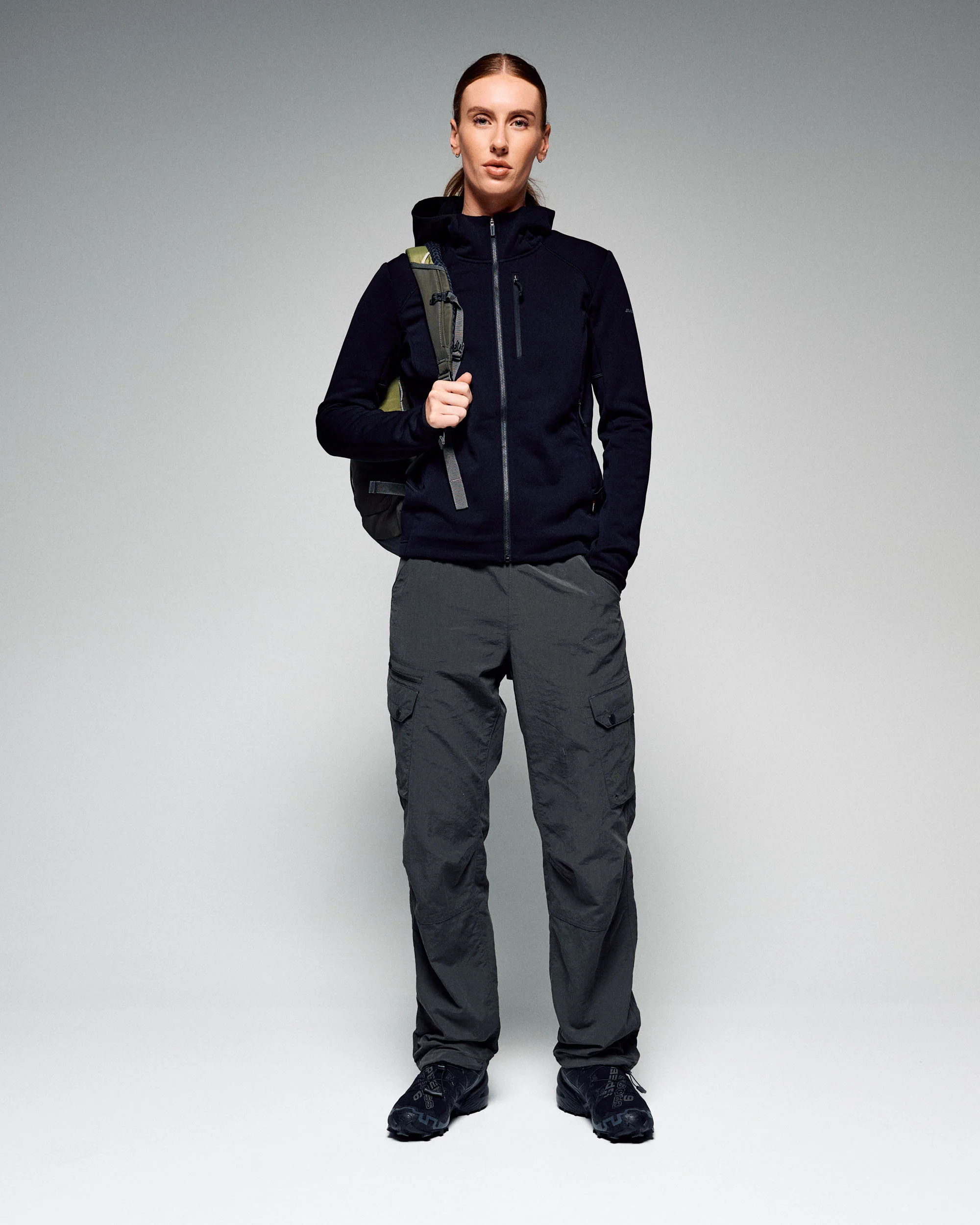 Women's Ridge Power Stretch Fleece Hood Jacket - Black Stingray - Image 2