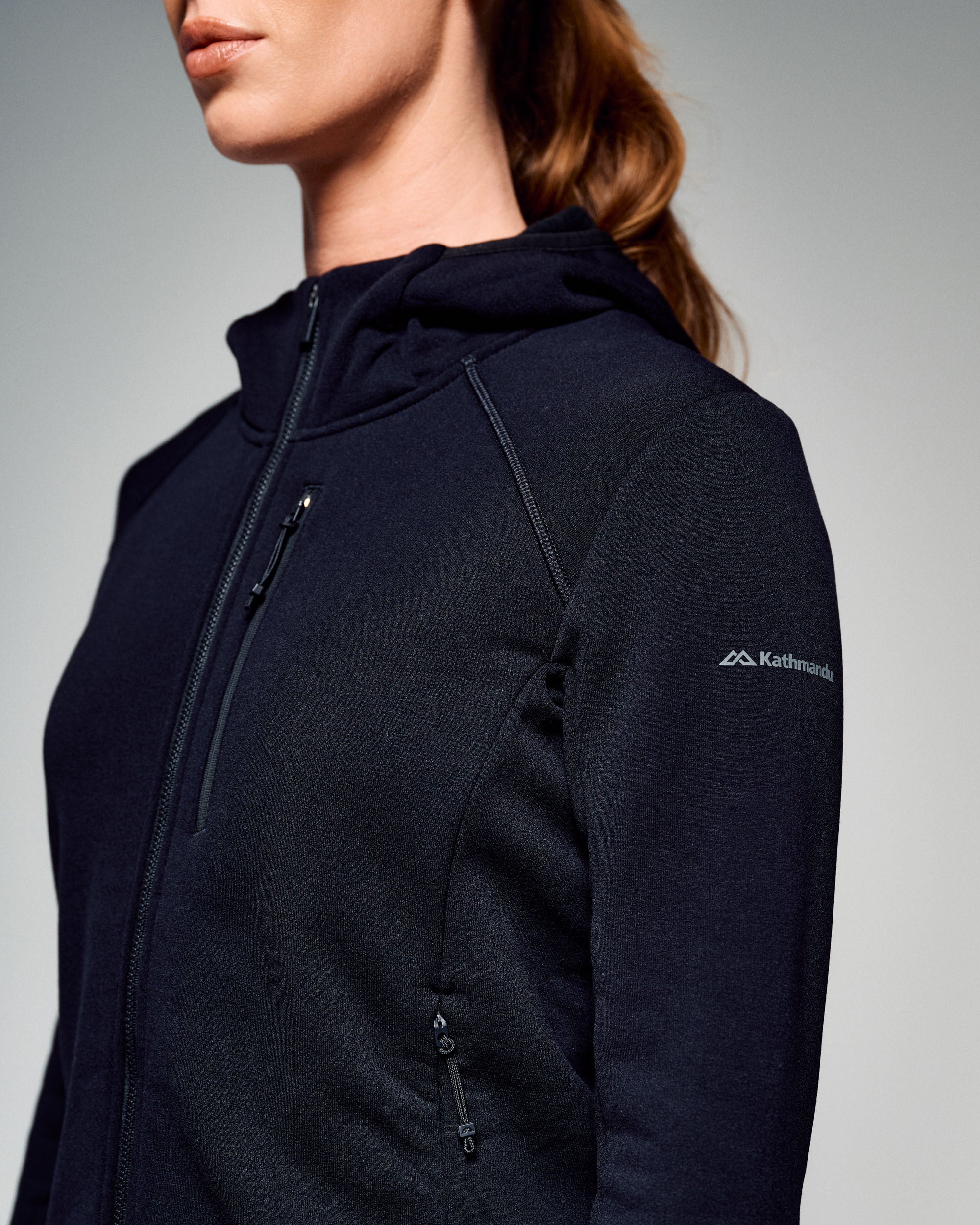 Women's Ridge Power Stretch Fleece Hood Jacket - Black Stingray - Image 4