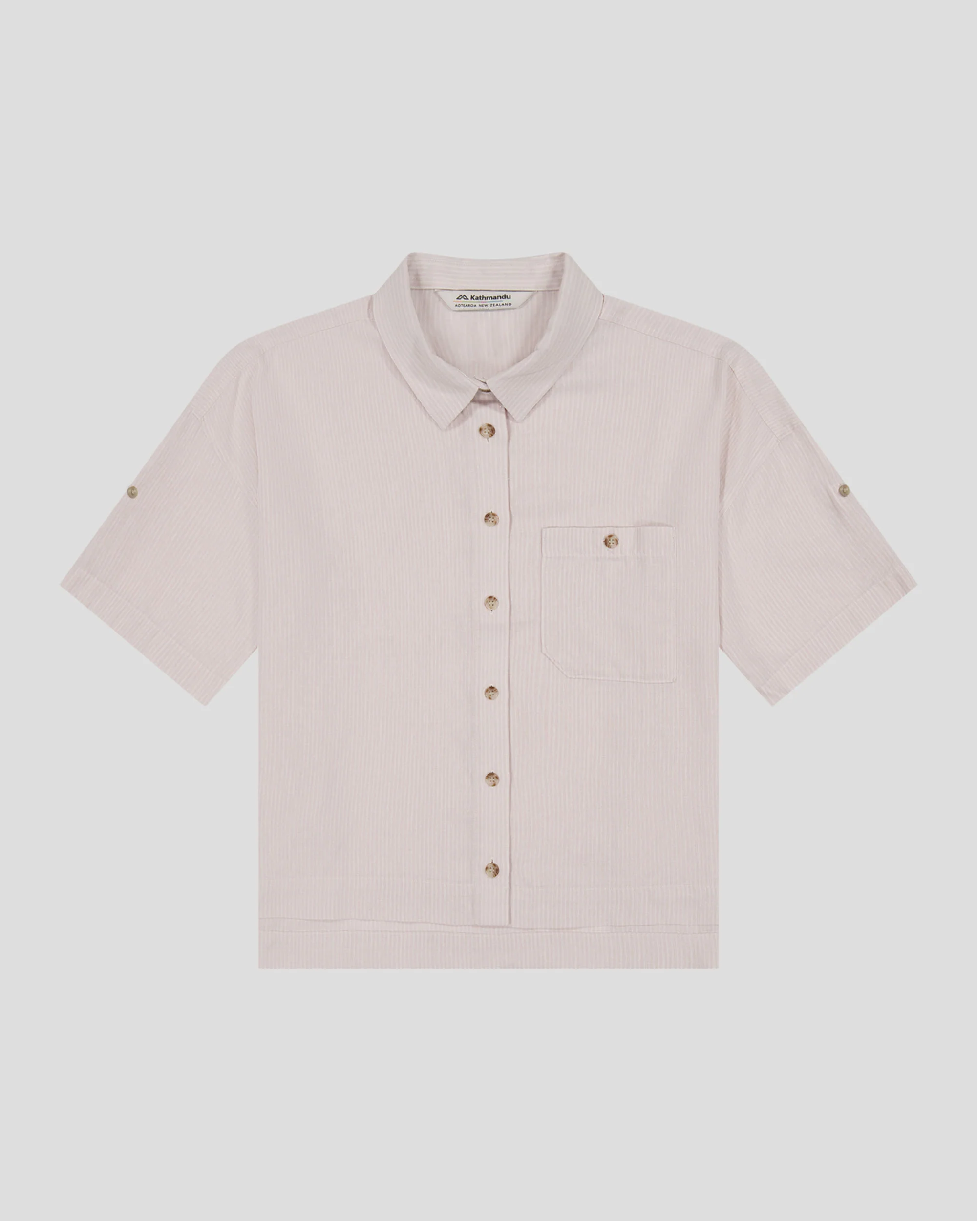 Women’s Weekend Natural Short Sleeve Shirt - Shroom Stripe - Image 4
